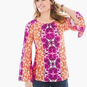 Chico's Mystic Batik Print Flare-Sleeve Top Orange Purple - Size 12 (2)